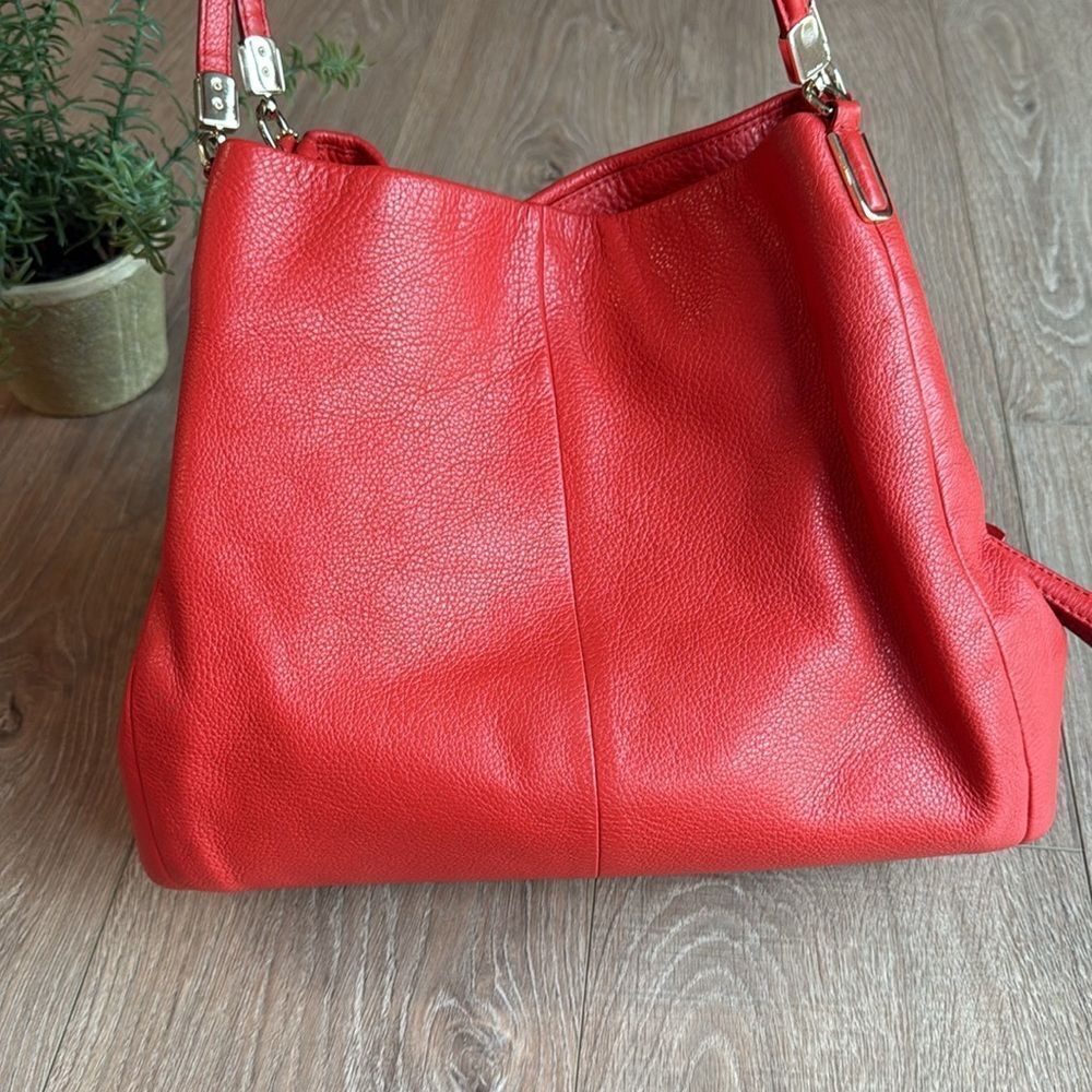 VINTAGE COACH LARGE TRIPLE COMPARTMENT LEATHER HOBO SHOULDER BAG RED EEEUC - Picture 5 of 14